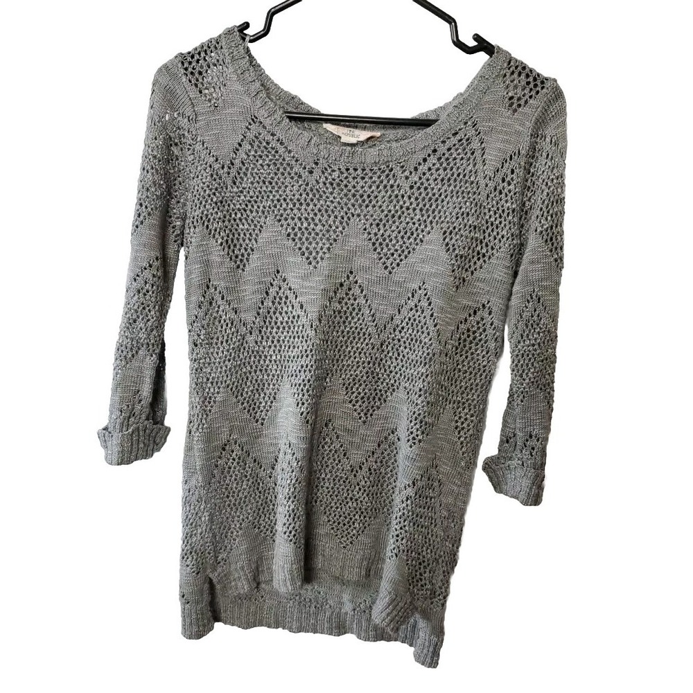 Pink Republic Crochet Top Gray 3/4 Cuffed Sleeves Lightweight Sz Medium